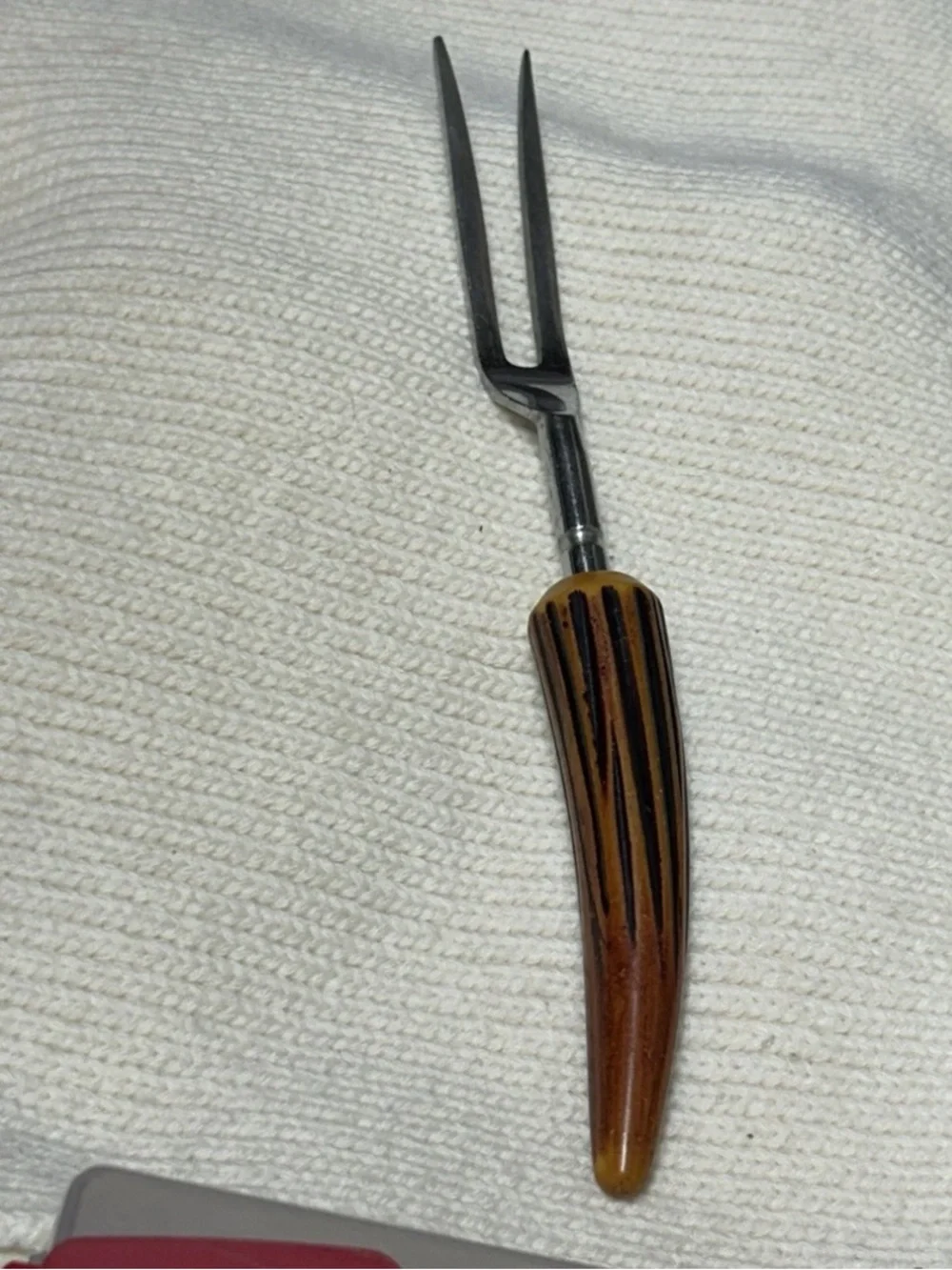 50%offw❤️Vintage Serving Fork Faux Stag Horn Handle Bakelite 10